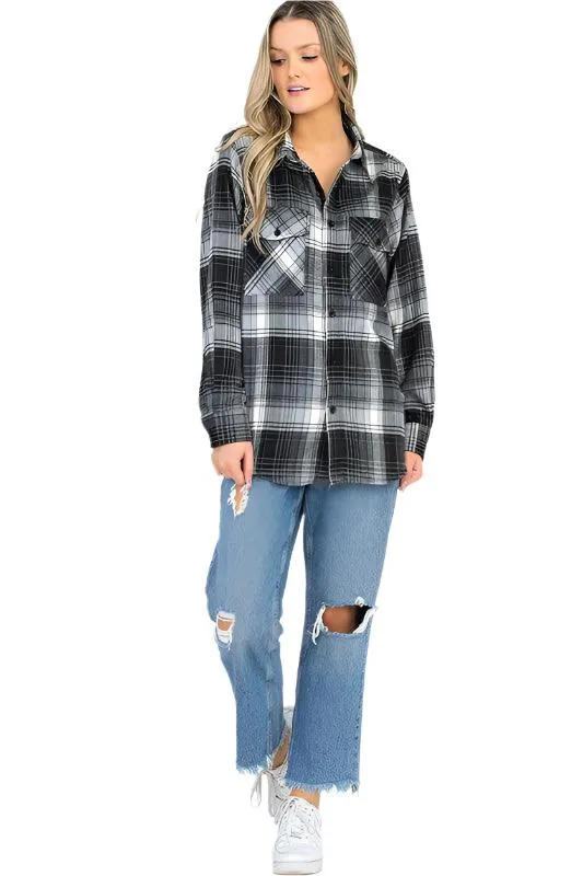 BF Regular Fit Checker Plaid Flannel Long Sleeve