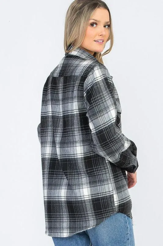 BF Regular Fit Checker Plaid Flannel Long Sleeve