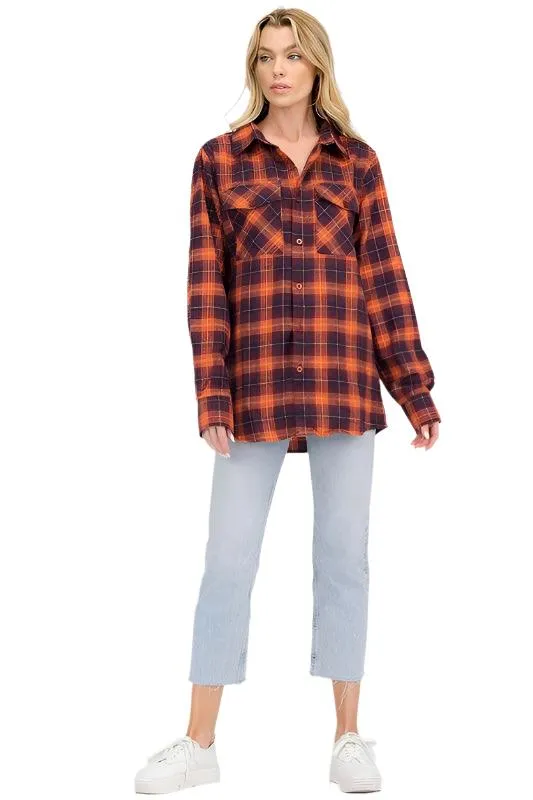 BF Regular Fit Checker Plaid Flannel Long Sleeve