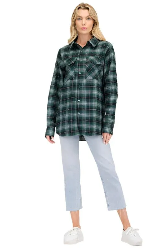 BF Regular Fit Checker Plaid Flannel Long Sleeve