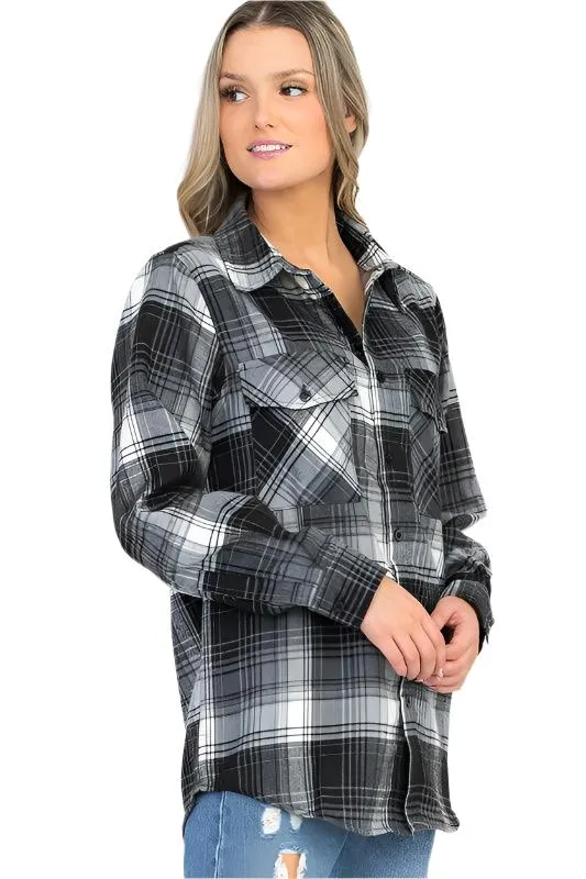 BF Regular Fit Checker Plaid Flannel Long Sleeve