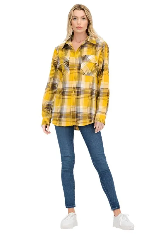 BF Regular Fit Checker Plaid Flannel Long Sleeve