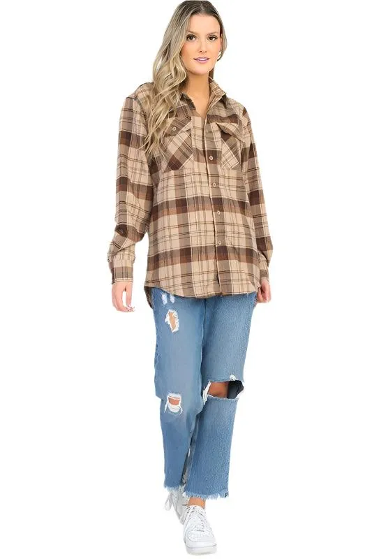 BF Regular Fit Checker Plaid Flannel Long Sleeve