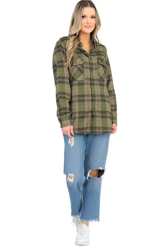 BF Regular Fit Checker Plaid Flannel Long Sleeve