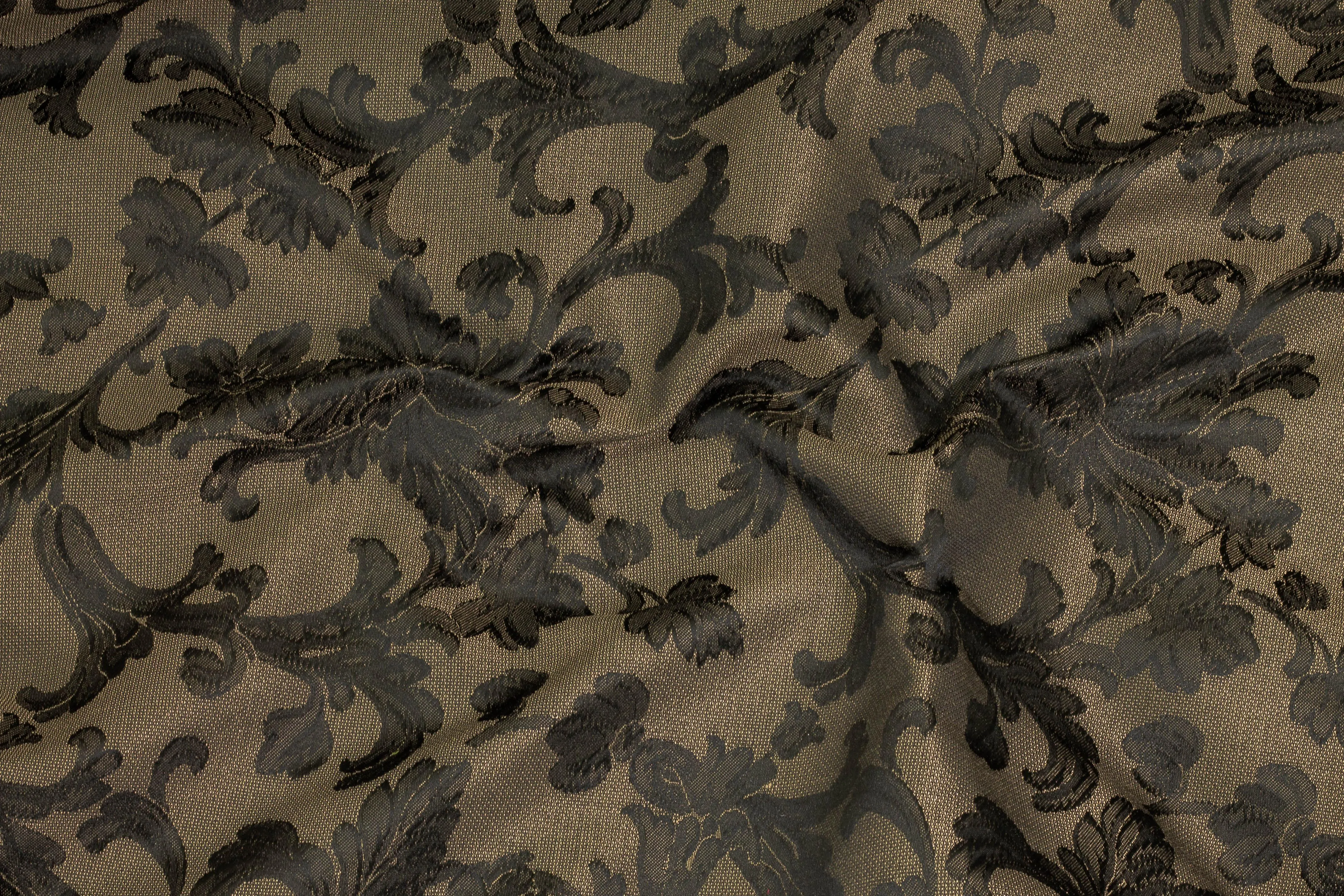 Black and Dark Taupe Floral Brocade