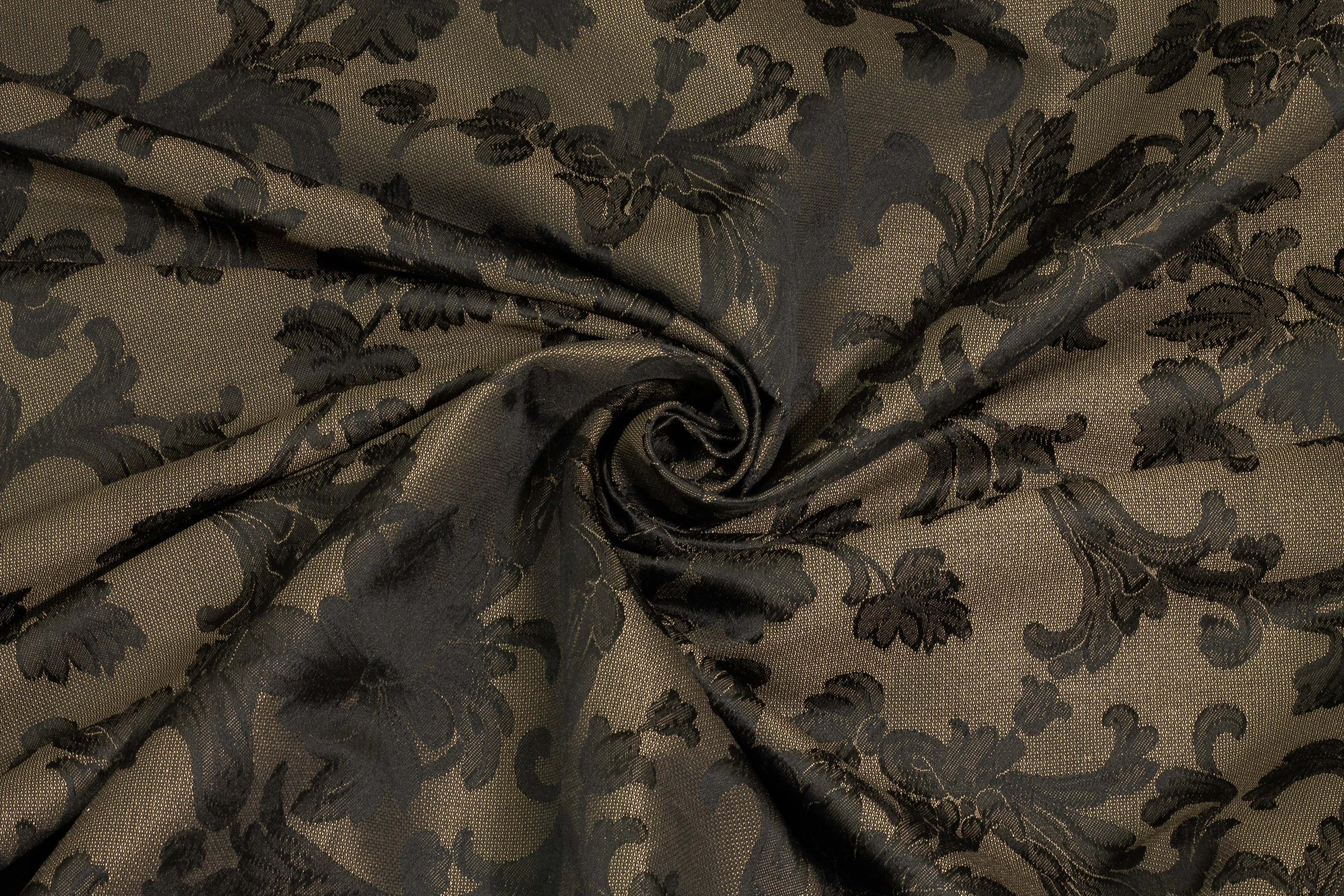 Black and Dark Taupe Floral Brocade