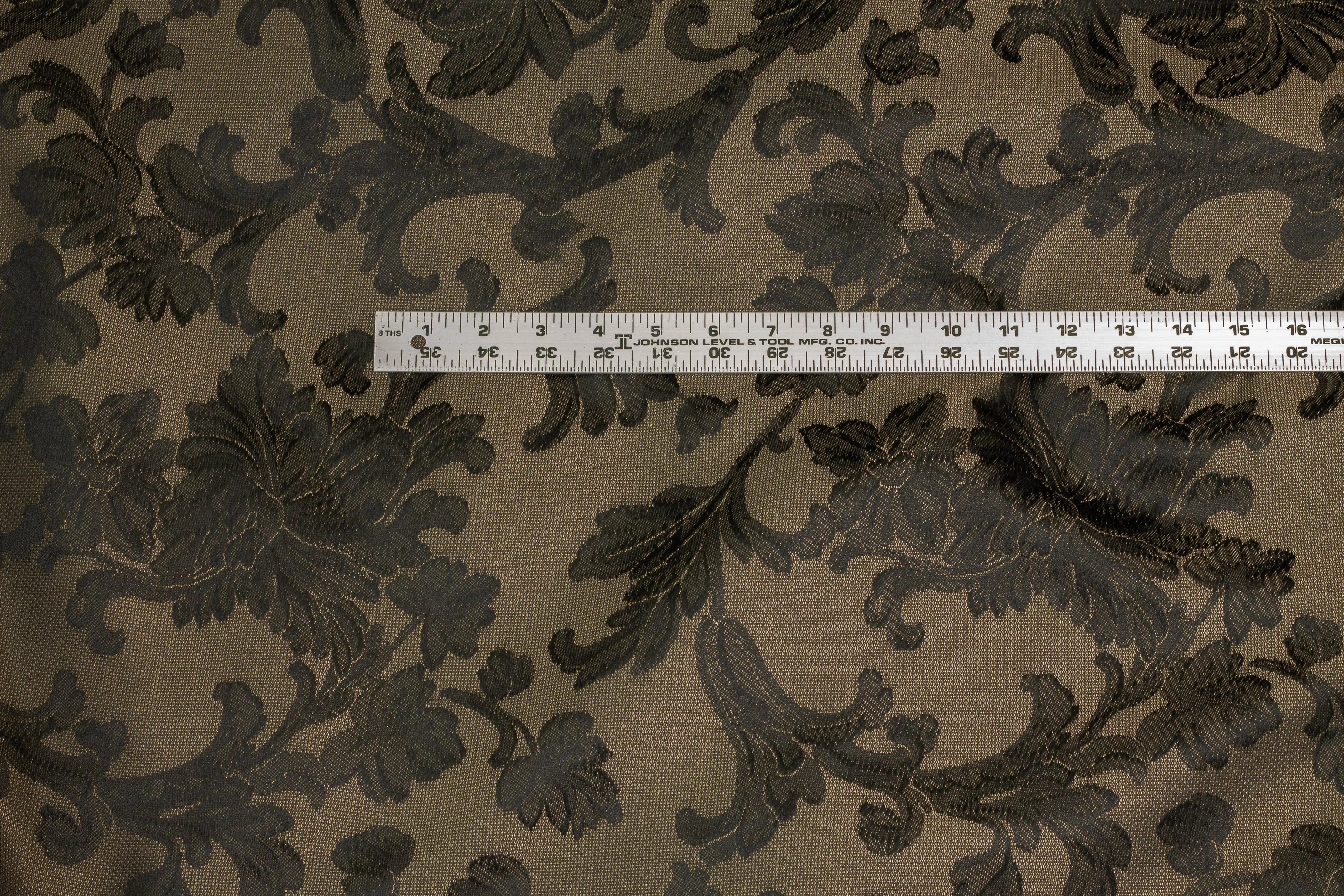 Black and Dark Taupe Floral Brocade