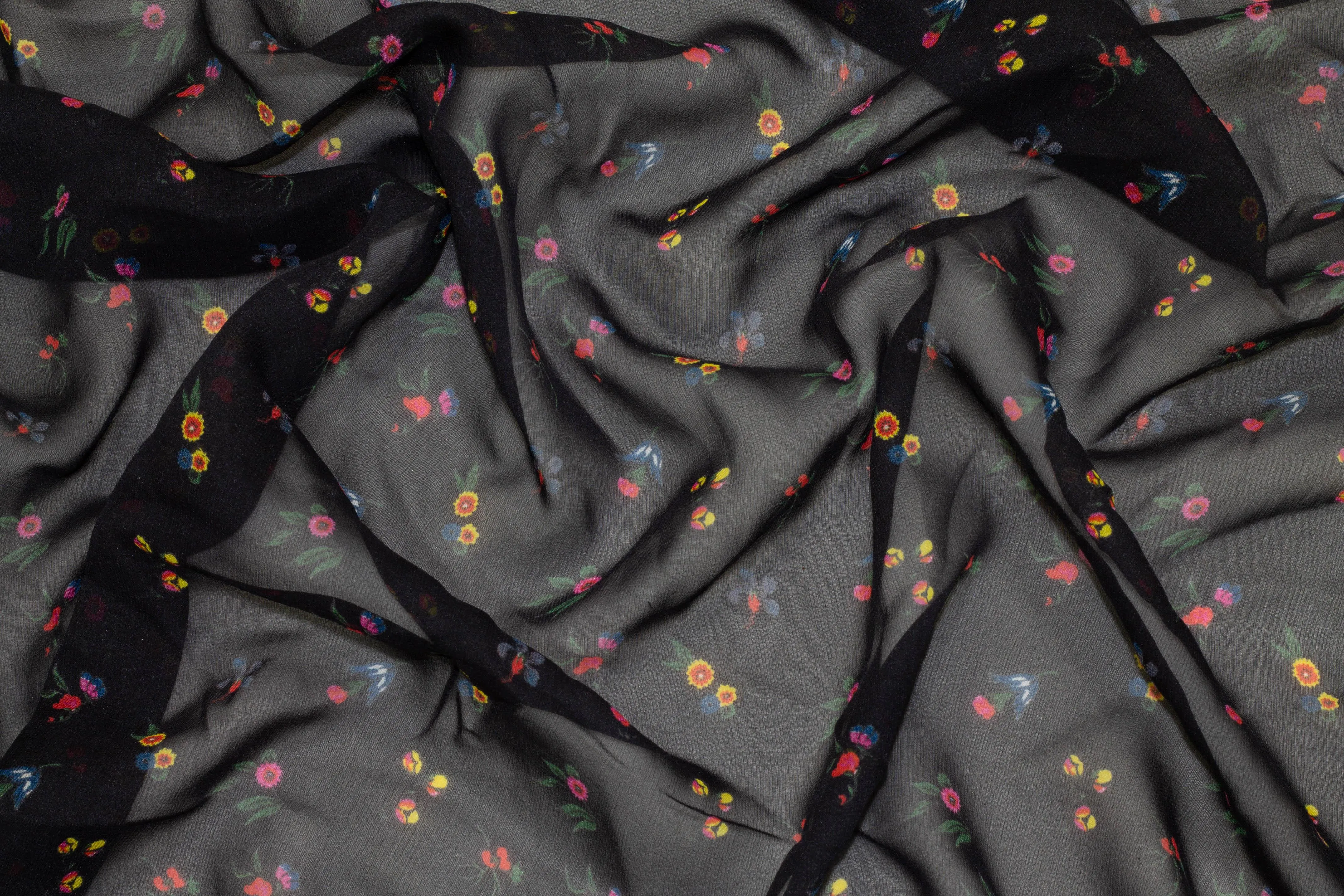 Black Floral Silk Chiffon