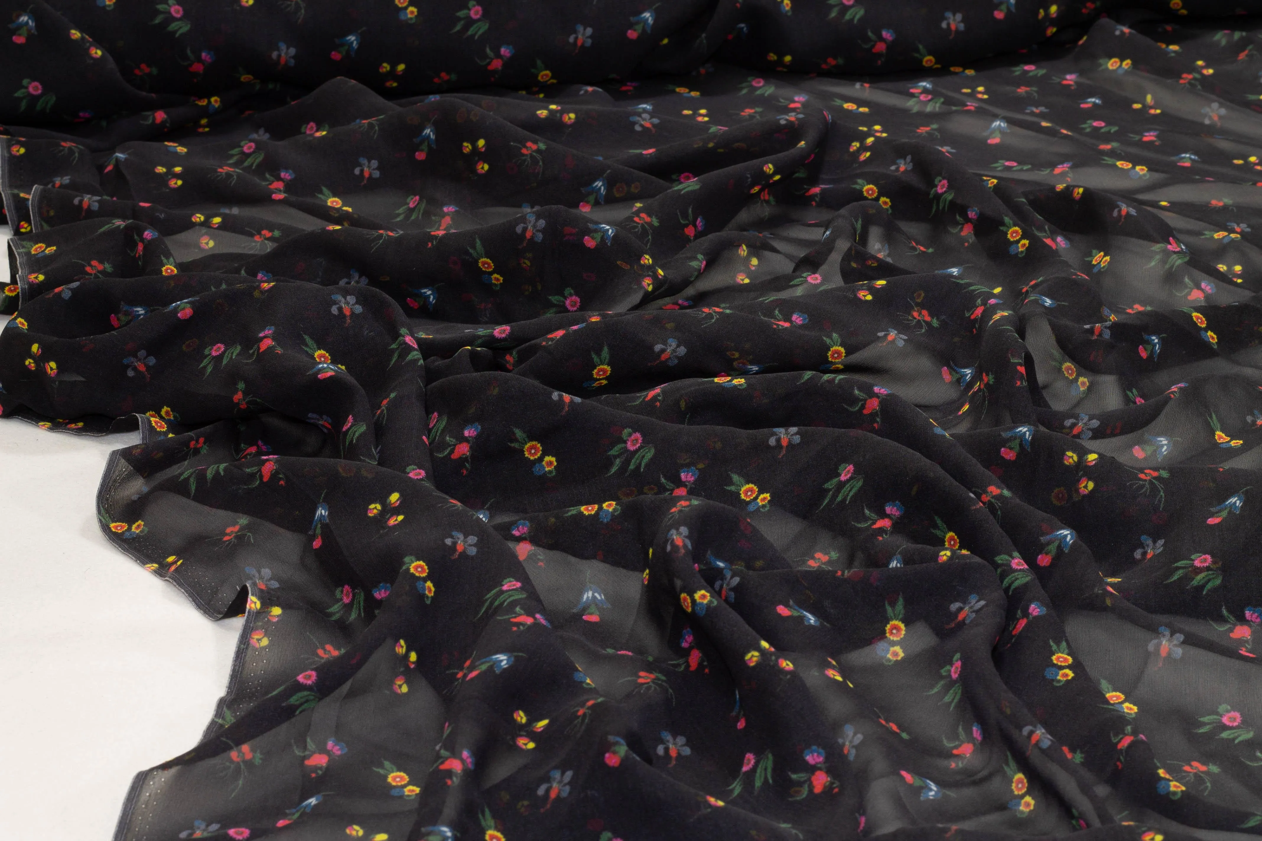 Black Floral Silk Chiffon