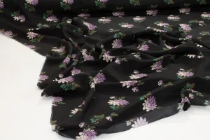 Black, Purple, and Green Floral Silk Crepe De Chine