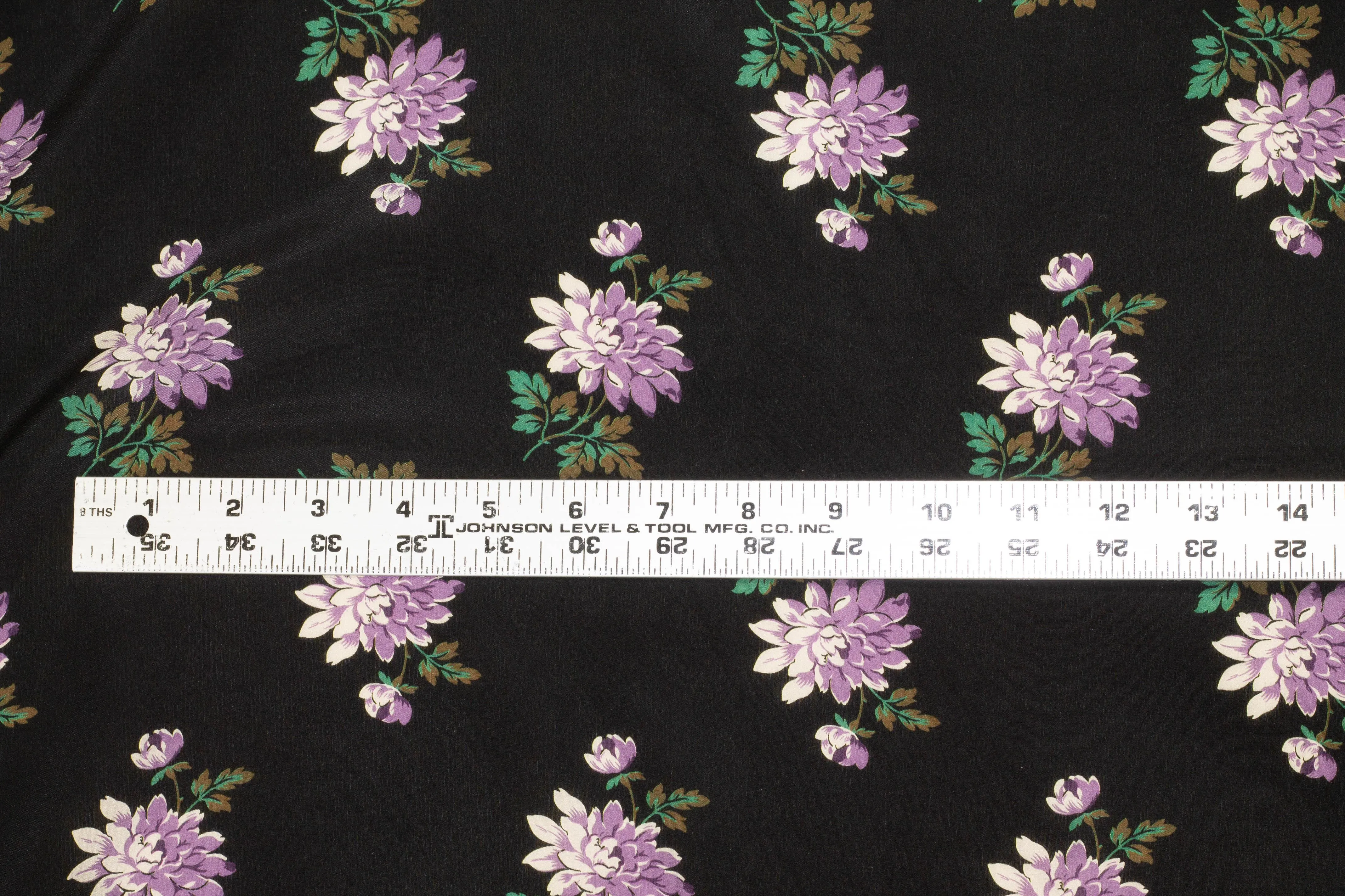 Black, Purple, and Green Floral Silk Crepe De Chine