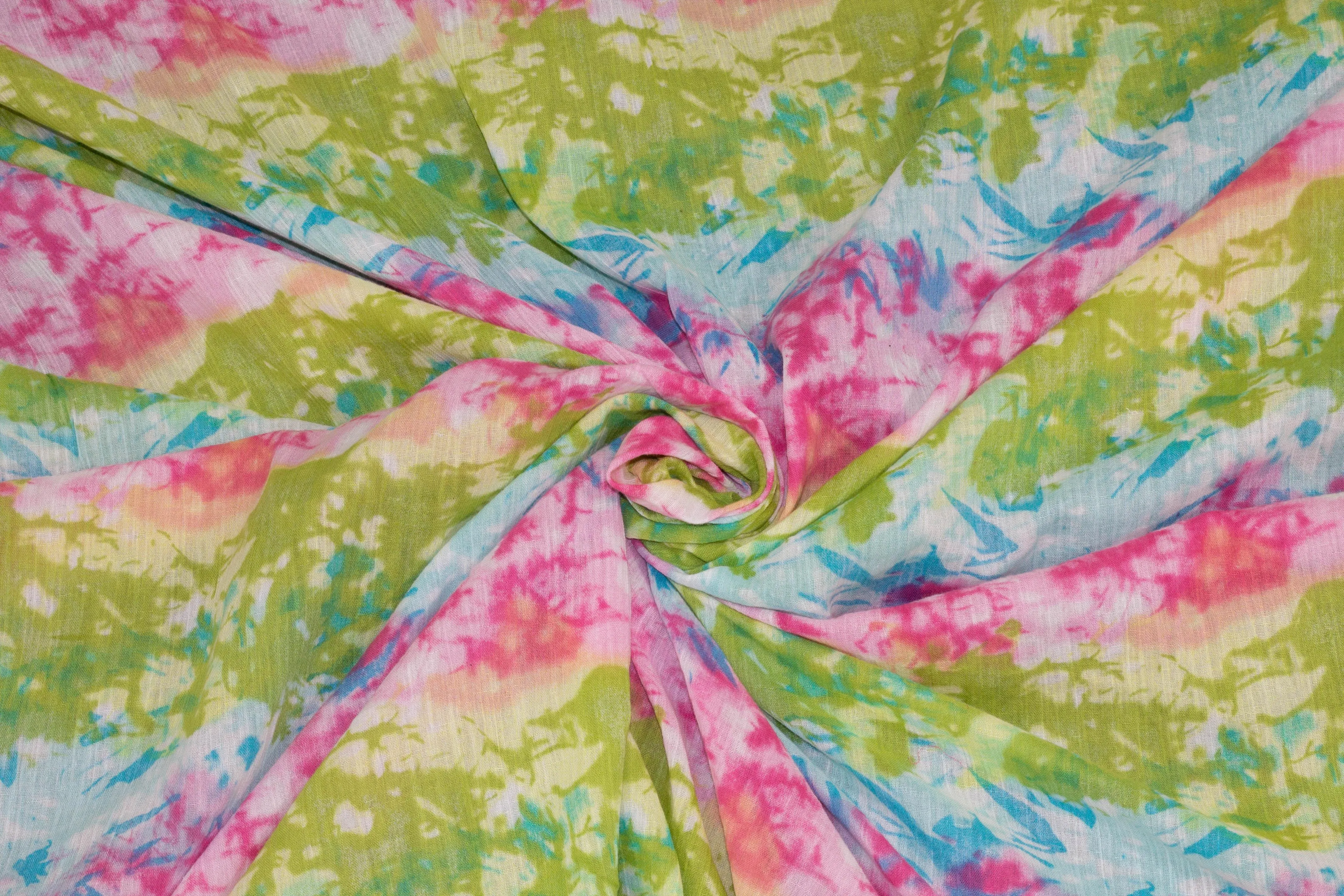 Blue, Pink, and Green Tie-Dye Crushed Cotton