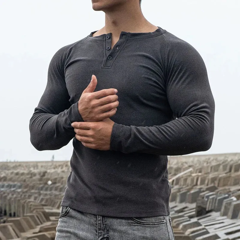 BONSIR  -  Spring Fall Casual Solid Slim Pullover Tees Male Fashion Long Sleeve t shirt Casual Double-plush Elastic Gym Shirts Men Clothing