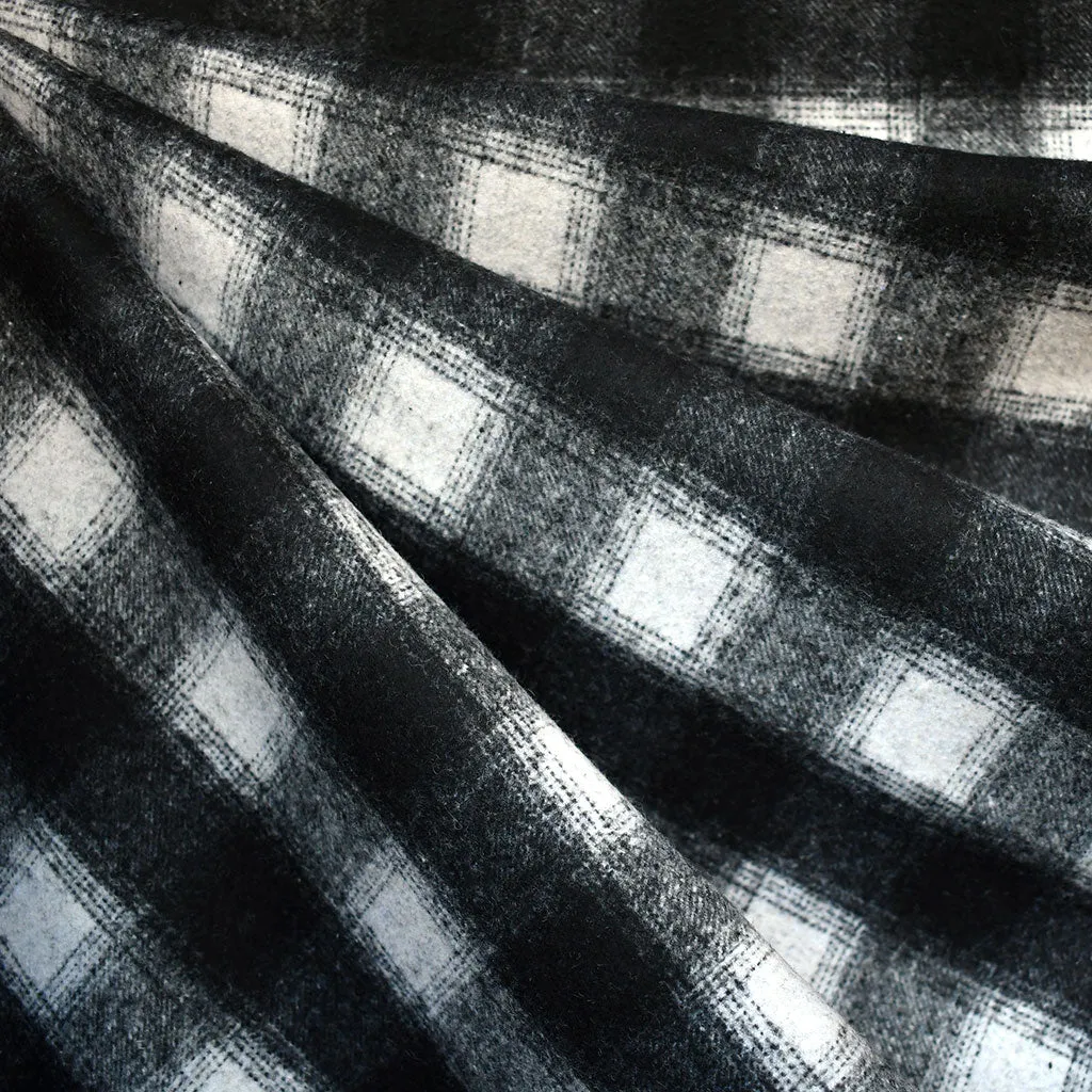 Box Plaid Wool Blend Coating Black/Vanilla