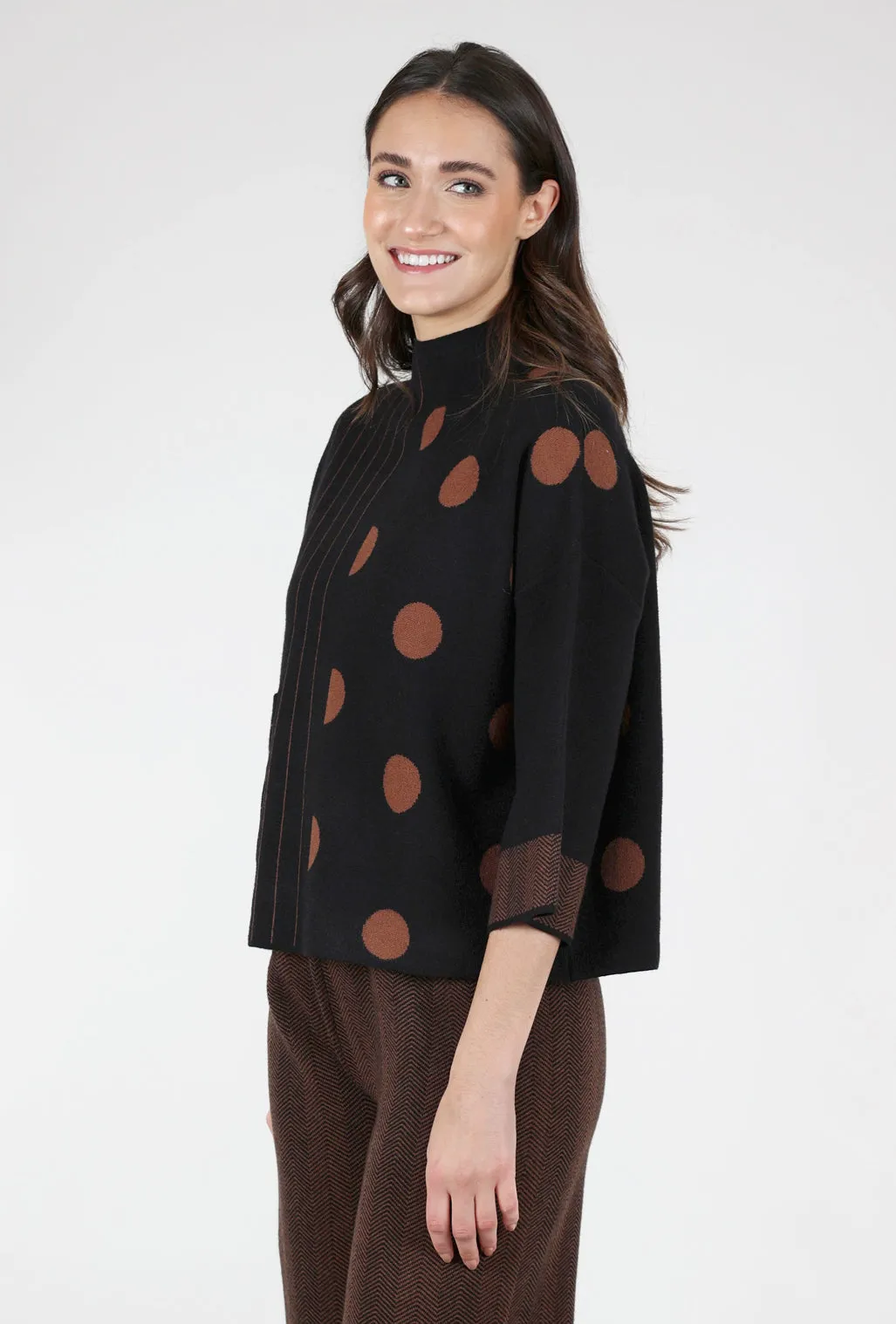 Boxy Stripes Dots Sweater, Chocolate