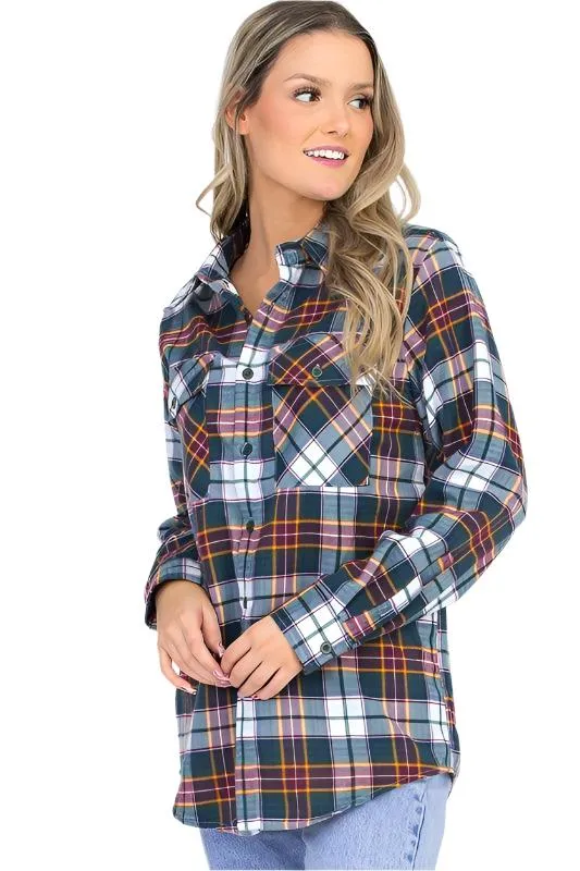 Boyfriend Fit Checker Plaid Flannel Shirts Long Sleeve