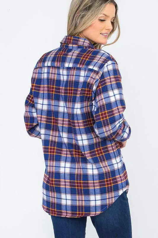 Boyfriend Fit Checker Plaid Flannel Shirts Long Sleeve