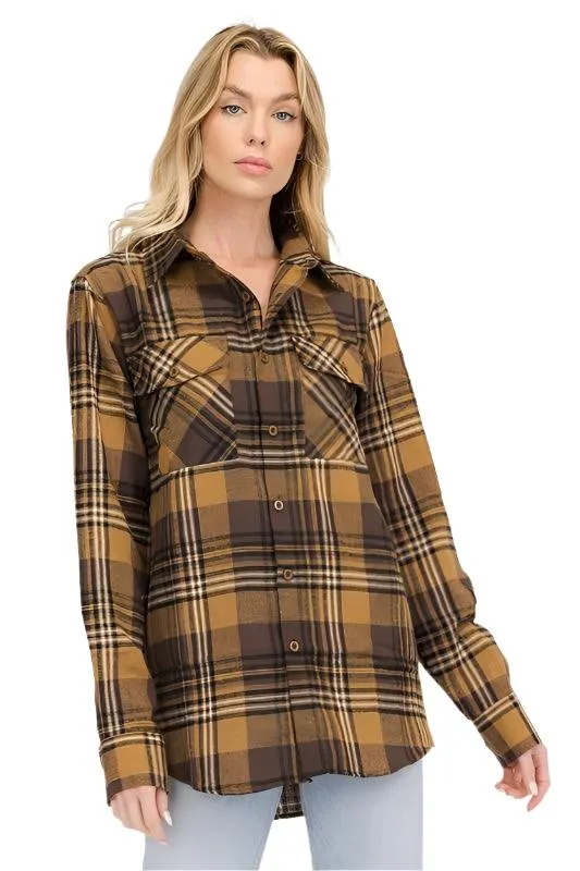 Boyfriend Fit Checker Plaid Flannel Shirts Long Sleeve