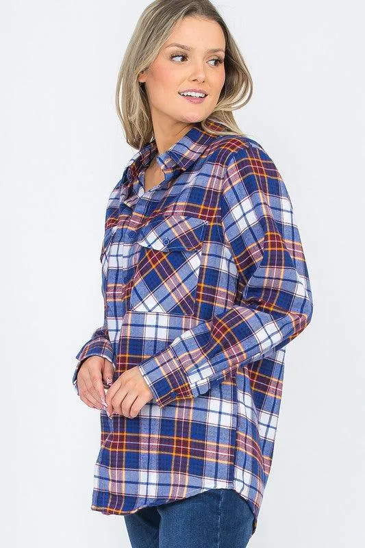 Boyfriend Fit Checker Plaid Flannel Shirts Long Sleeve