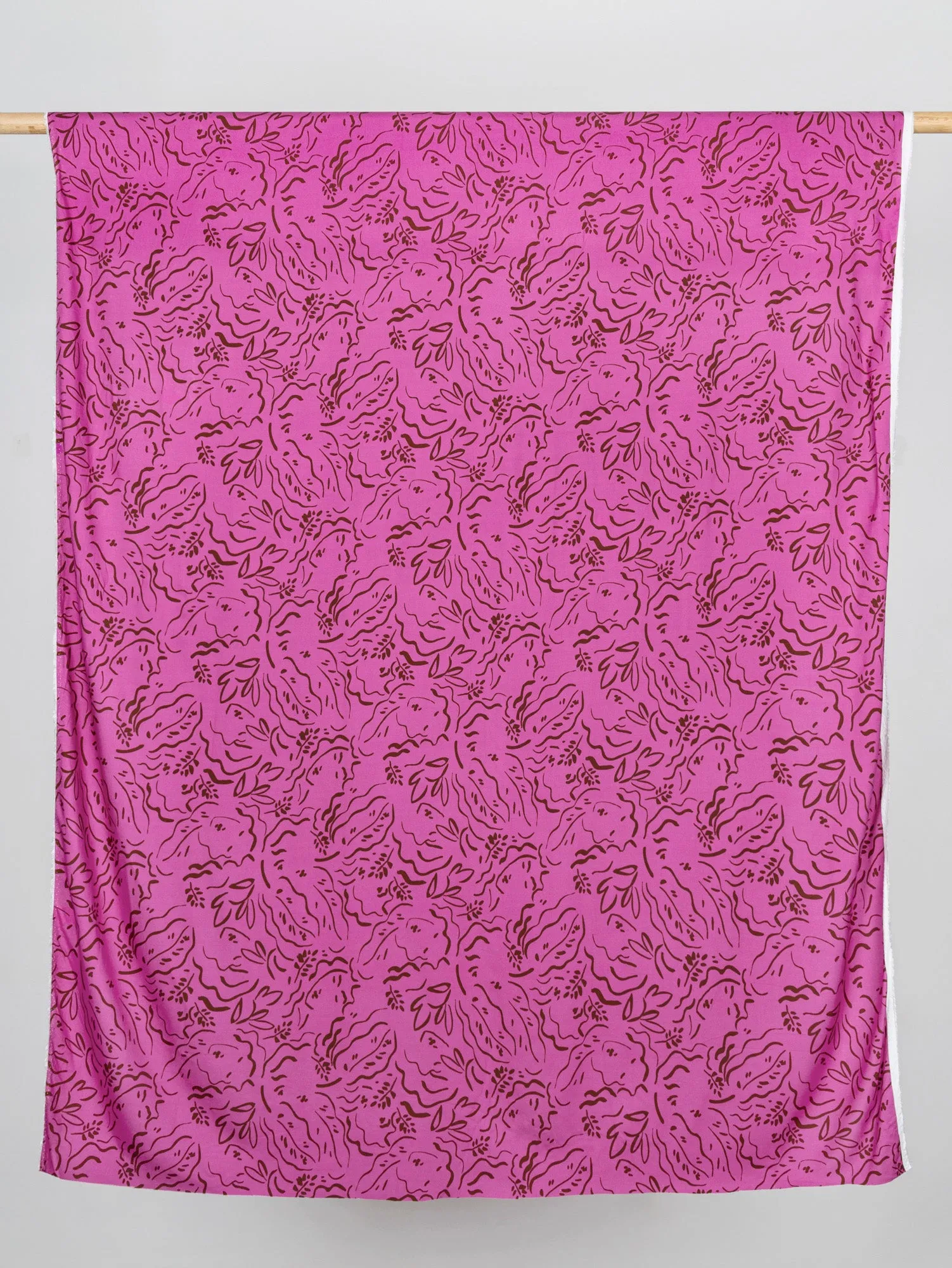 Brushstroke Leafy Face Viscose Twill - Fuchsia   Mocha - Swatch