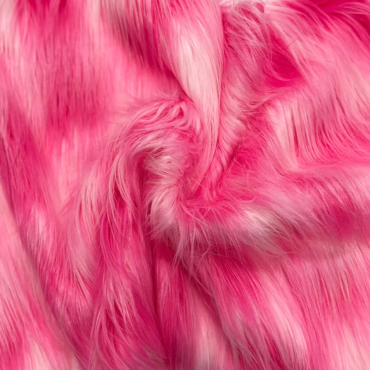 Bubble Gum Pink Three Tone Shaggy Faux Fur Fabric