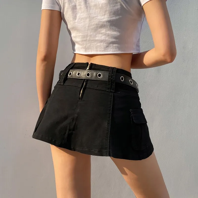 'Camp out' Black Grunge High Waist Mini Skirt