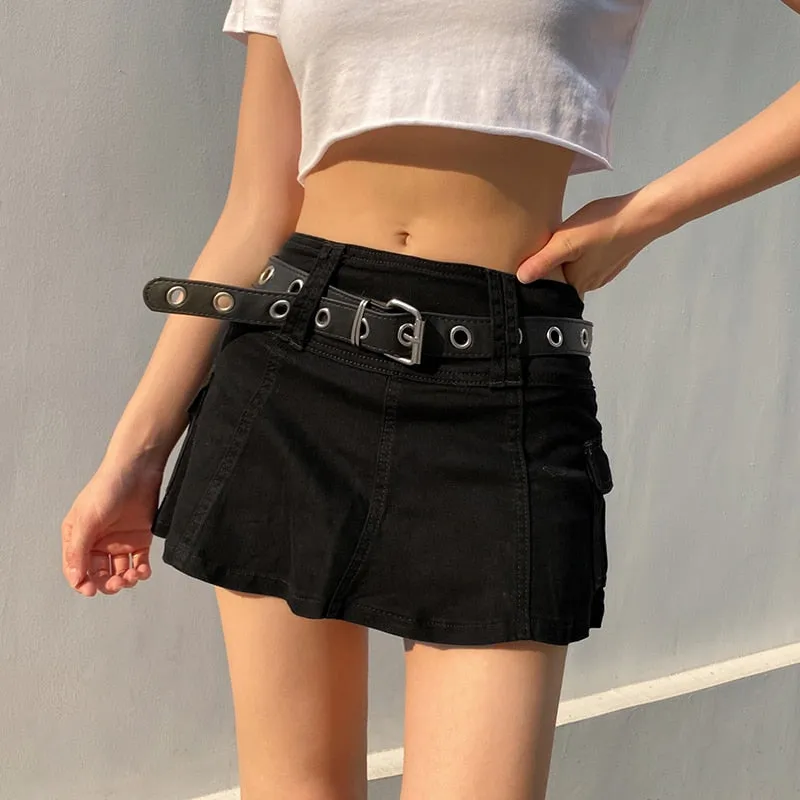 'Camp out' Black Grunge High Waist Mini Skirt