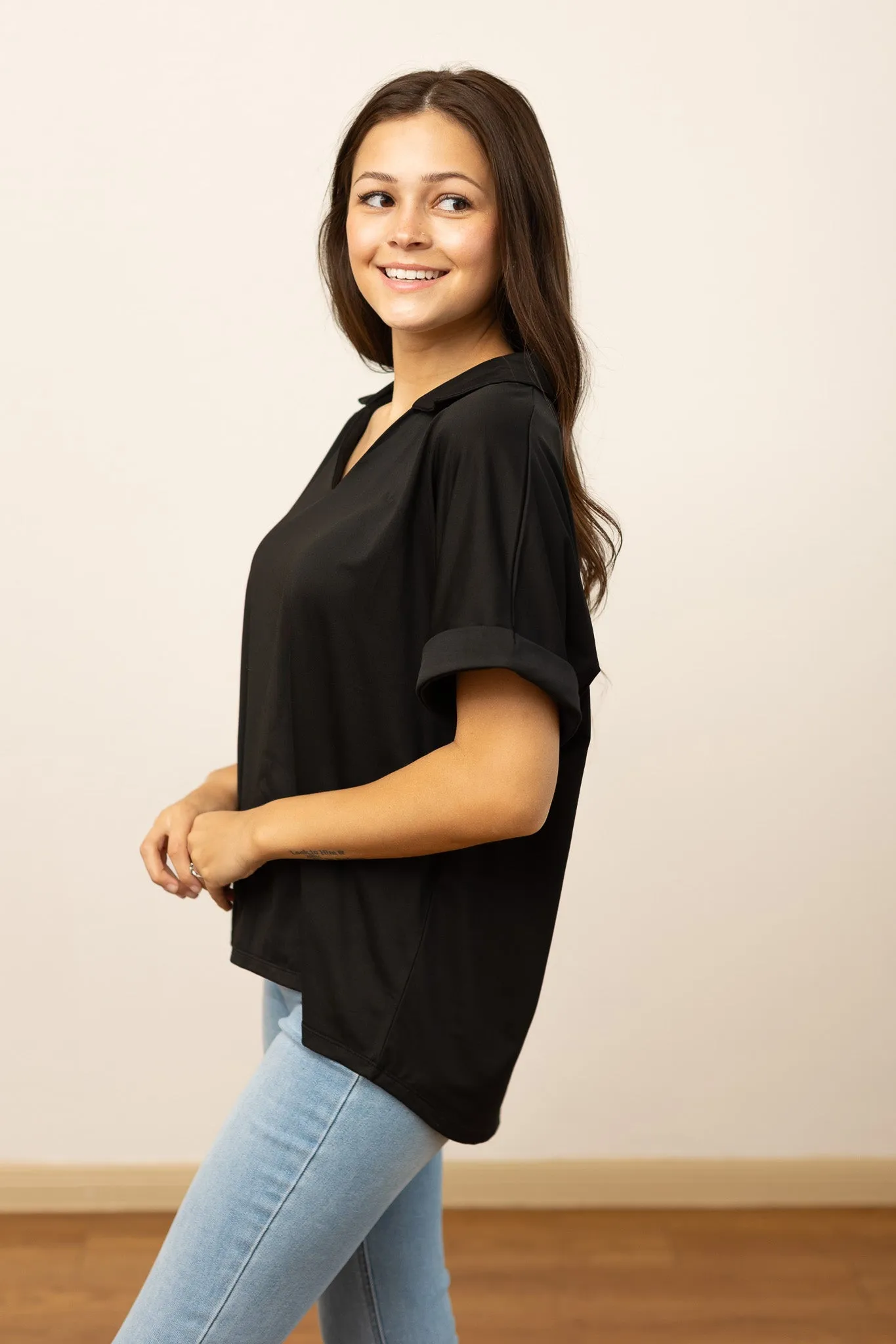 Cara Collared Top, Black