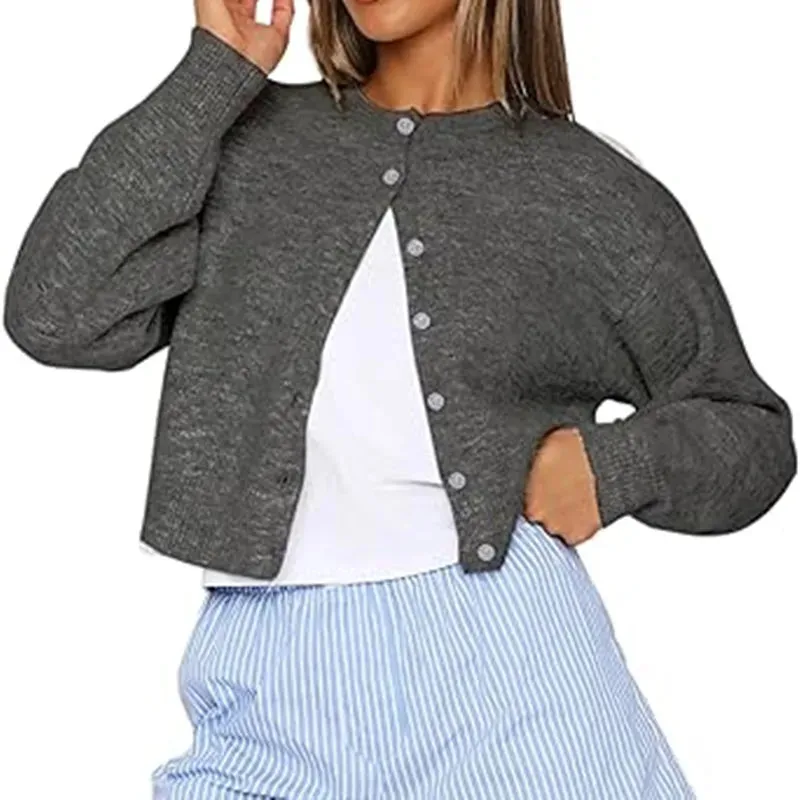 Casual cropped cute long-sleeve open-front button-down Y2K streetwear Cardigans