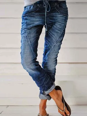 Casual Pockets Self-tie Jeans