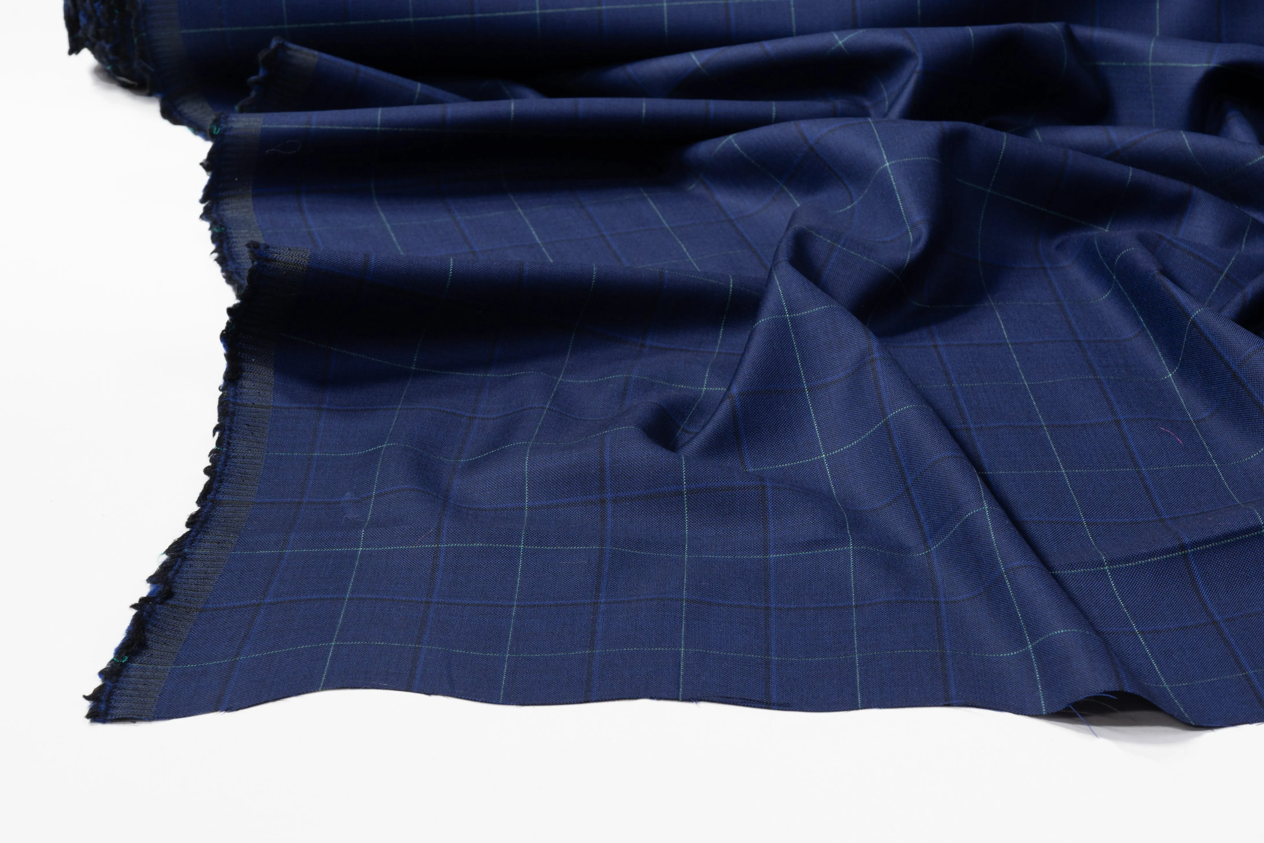 Checked Italian Wool Suiting - Blue / Green