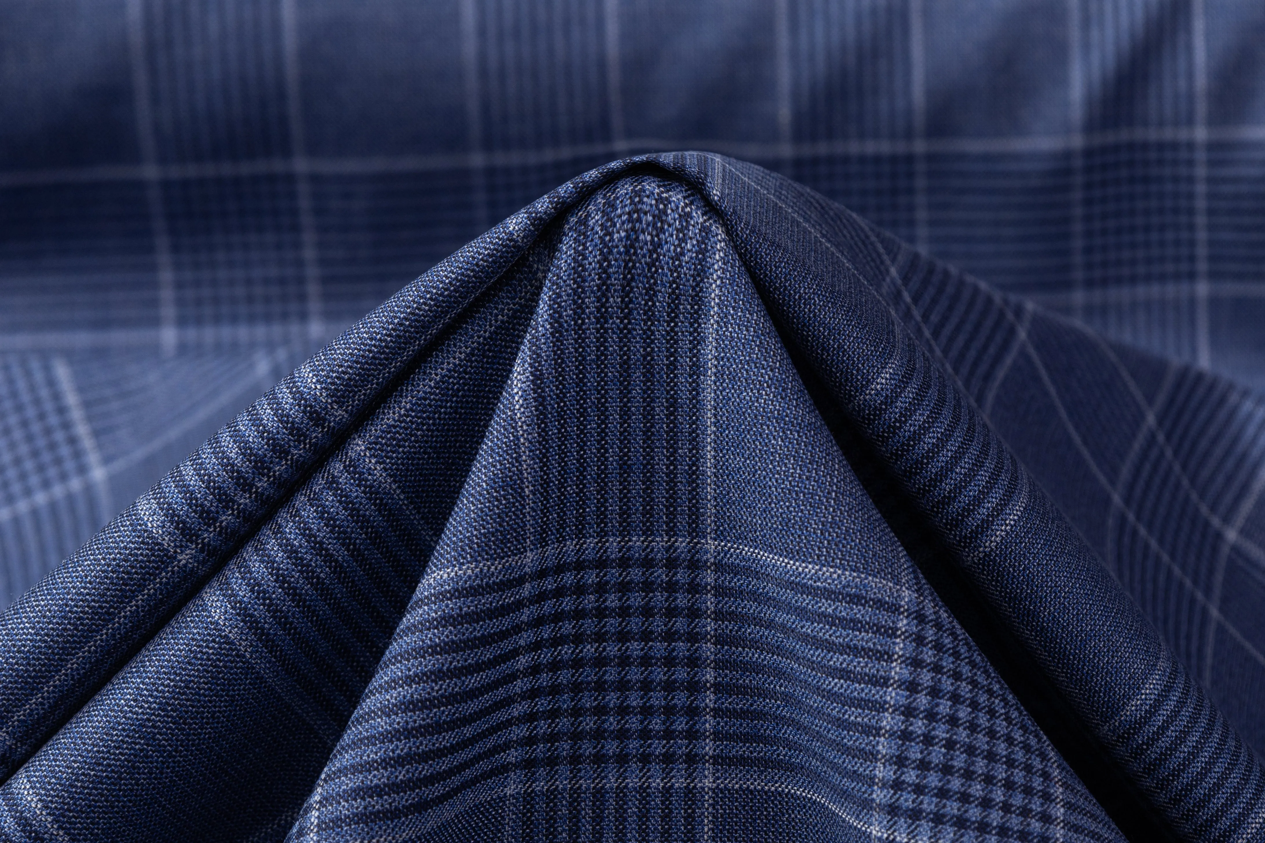 Checked Italian Wool Suiting - Blue