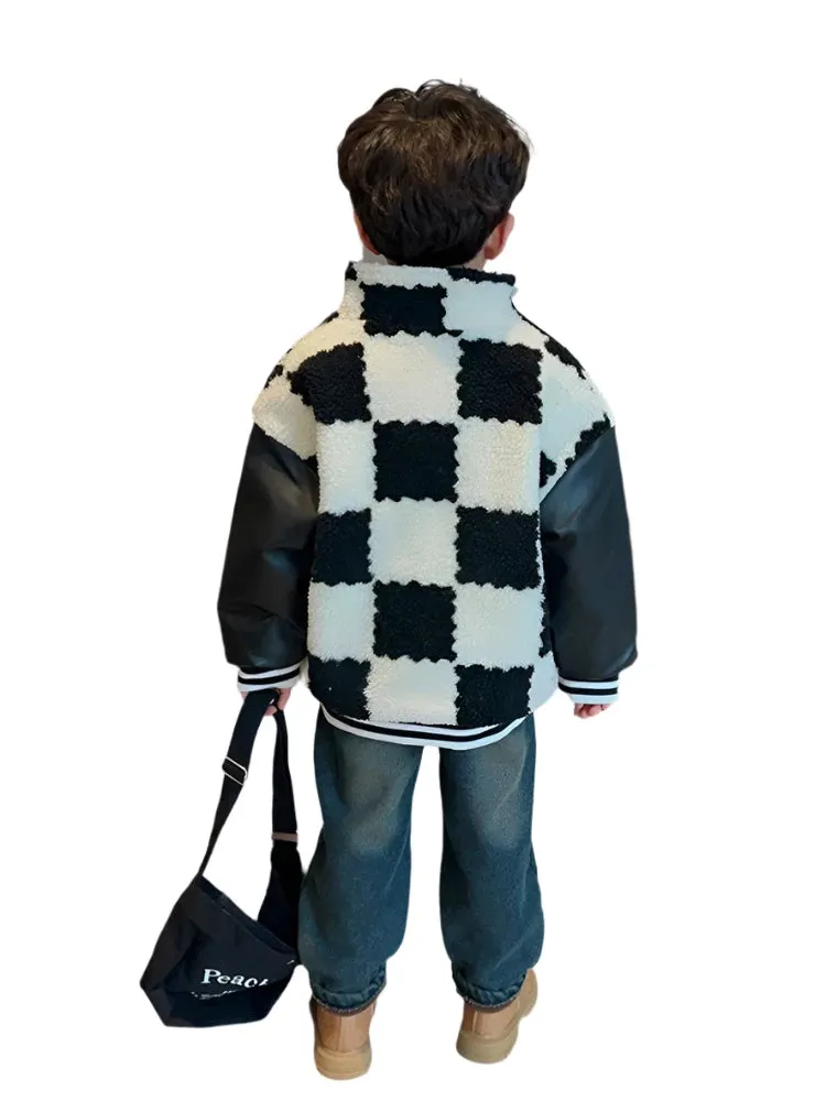 Checker Leather Patch Jacket