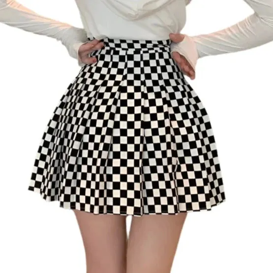 Checker Pleated Skirt