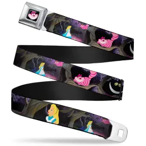 Cheshire Cat Face Full Color Black Seatbelt Belt - Alice & the Cheshire Cat Scenes Webbing by Buckle-Down