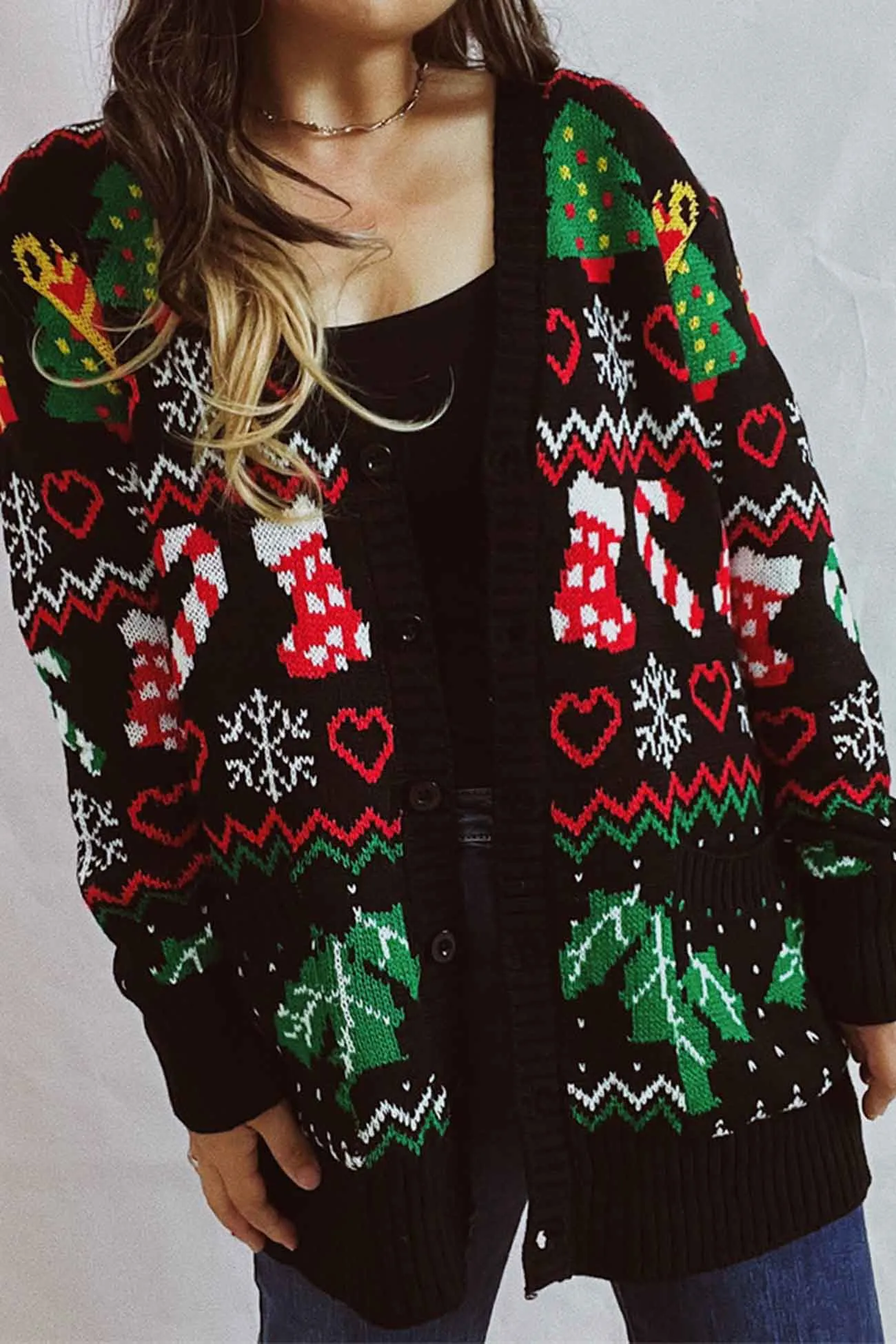 Christmas V Neck Jacquard Cardigan