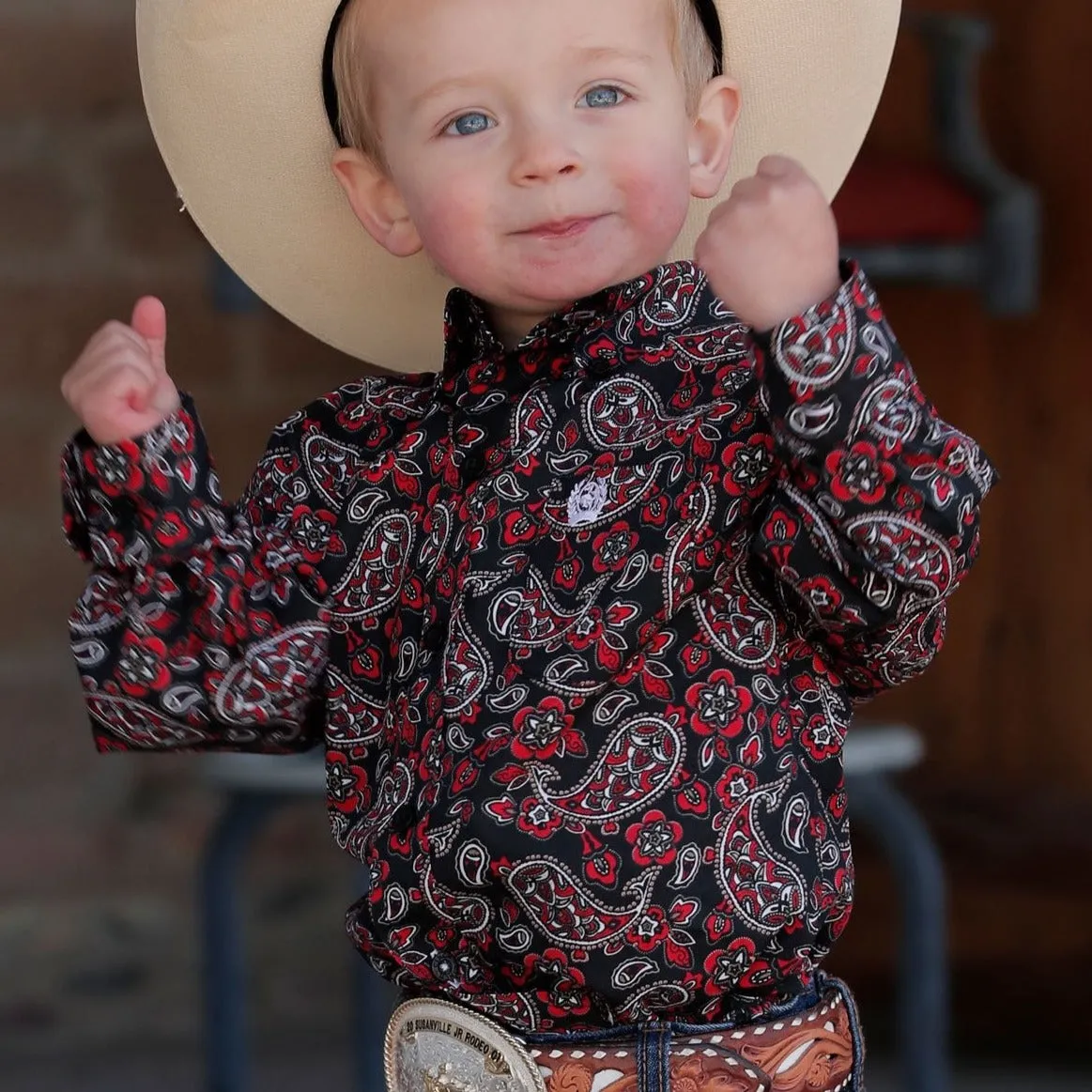 Cinch Baby & Toddler Boy's Classic Fit Long Sleeve Black Paisley Button Down Western Shirt