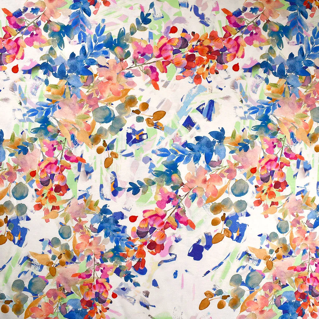 Colorful Watercolor Wisteria Digital Print Linen Blend Vanilla/Multi