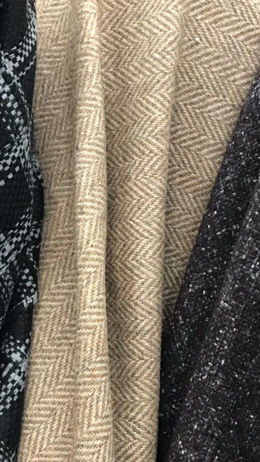 Countess Ryleigh Designer 100% Wool Brown Beige Herringbone Woven Coat Fabric- 58” Wide