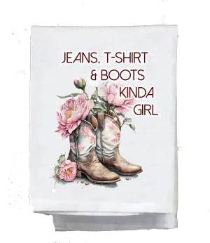 Country Dish Towel, Jeans T shirt & boots kinda girl,pink