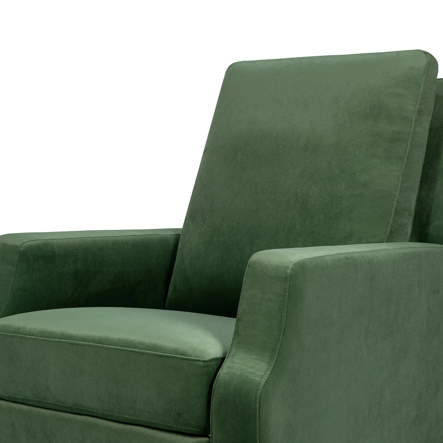 Crewe Recliner   Swivel Glider in Eco-Performance Fabric - Forest Green Velvet with Light Wood Base