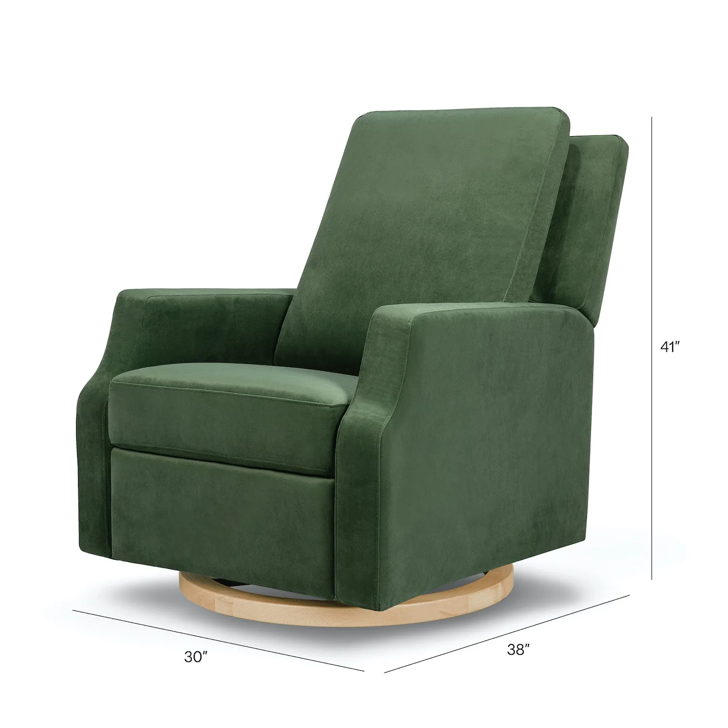 Crewe Recliner   Swivel Glider in Eco-Performance Fabric - Forest Green Velvet with Light Wood Base