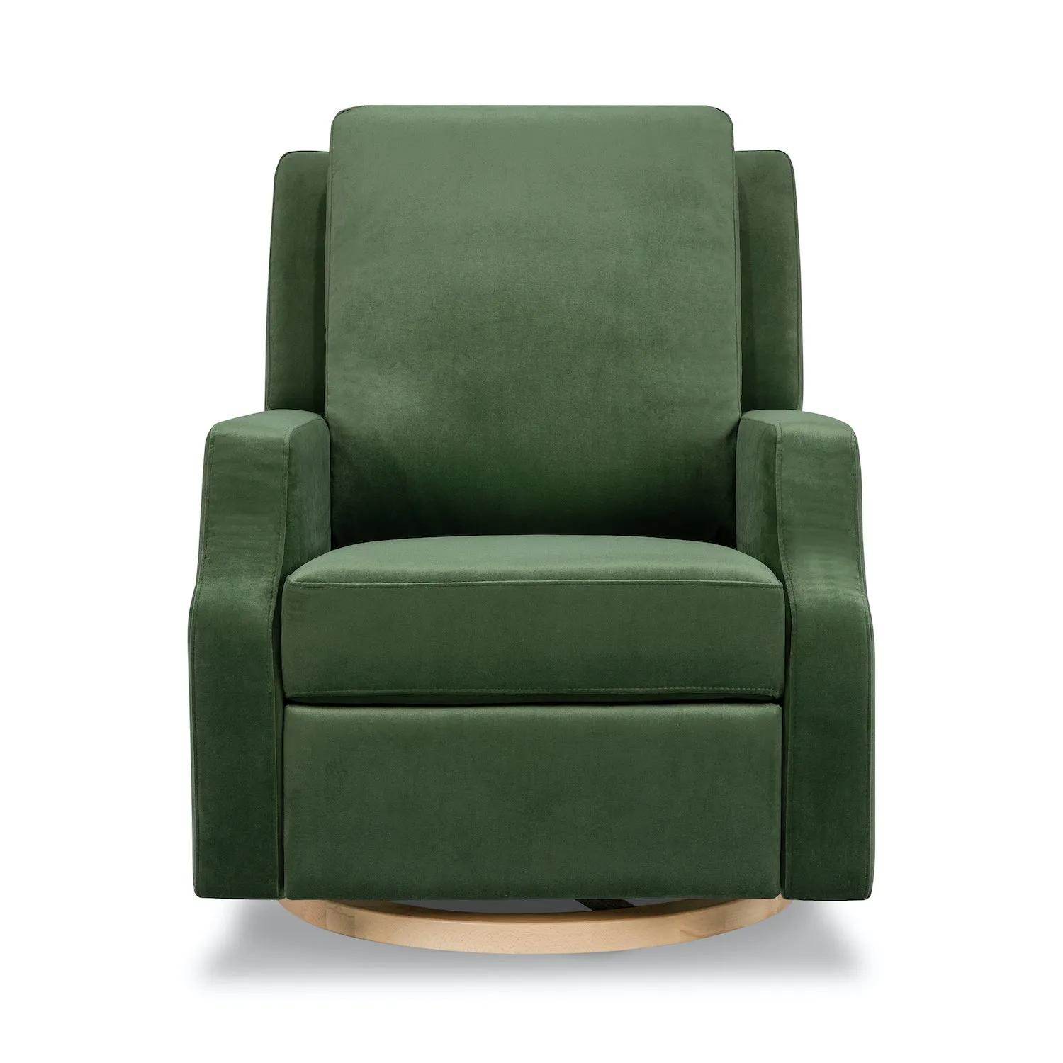 Crewe Recliner   Swivel Glider in Eco-Performance Fabric - Forest Green Velvet with Light Wood Base