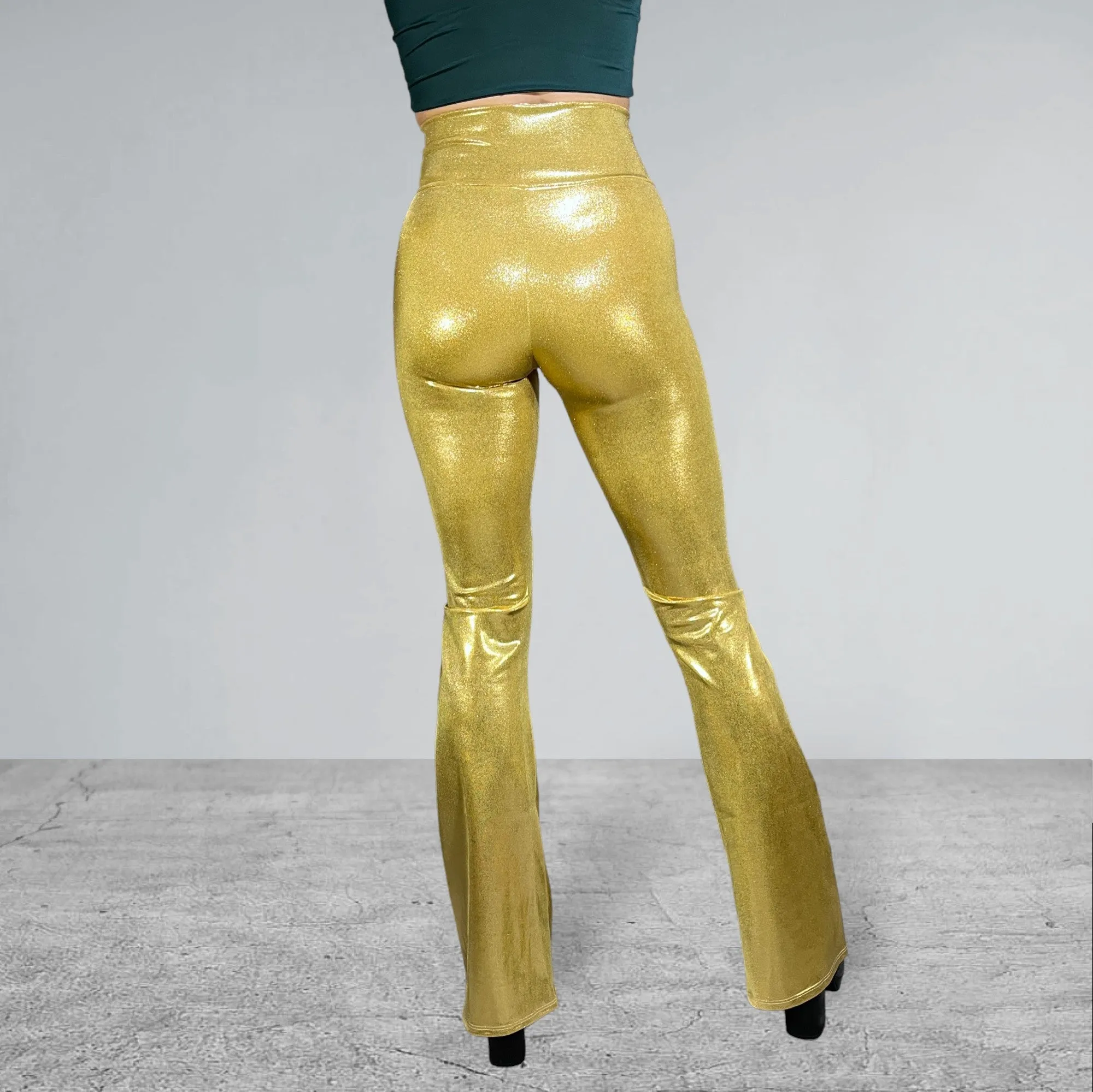 Crossover V-Waist Bootcut Flare Pants - Gold Mystique