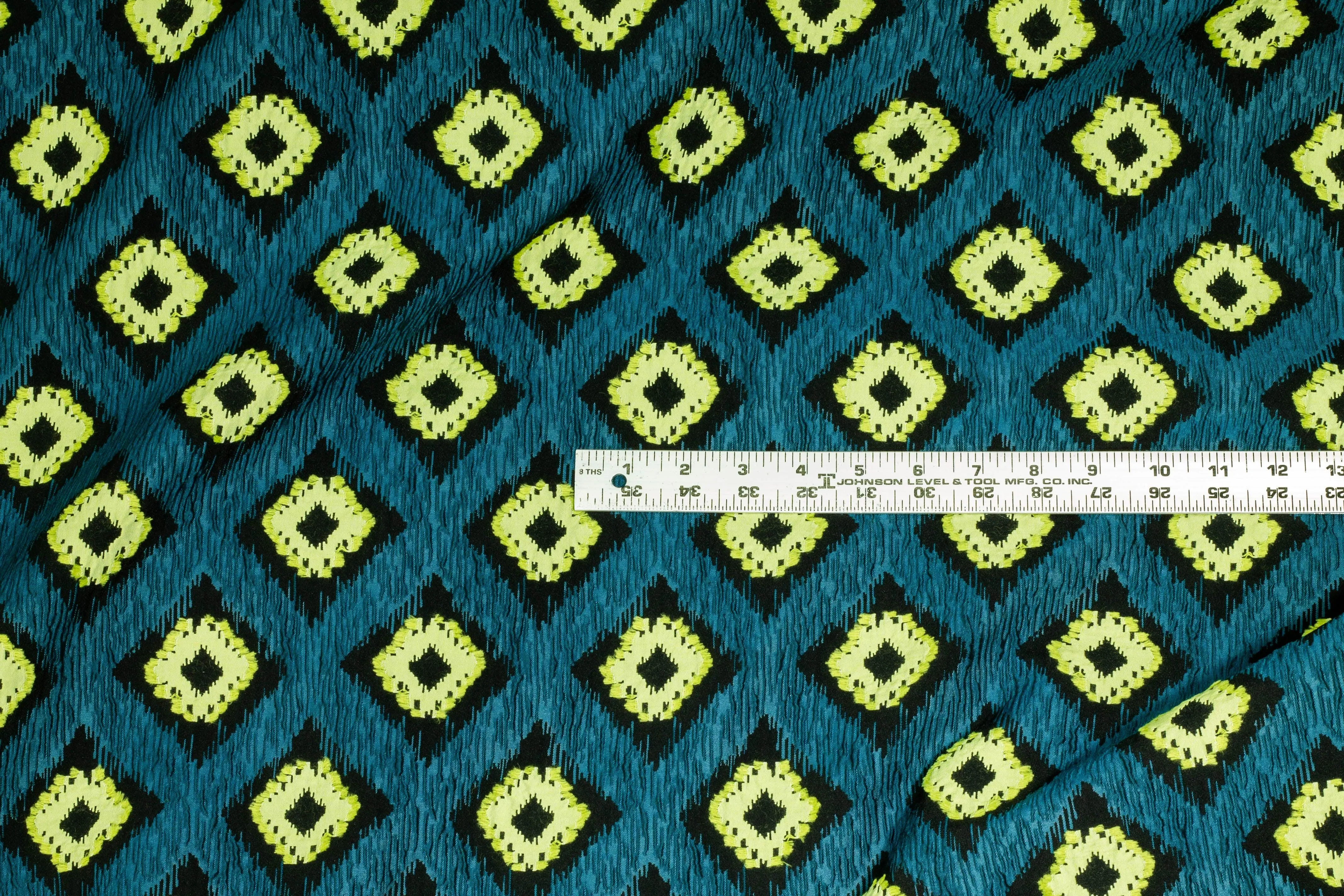 Crushed Ikat Design Italian Brocade - Teal