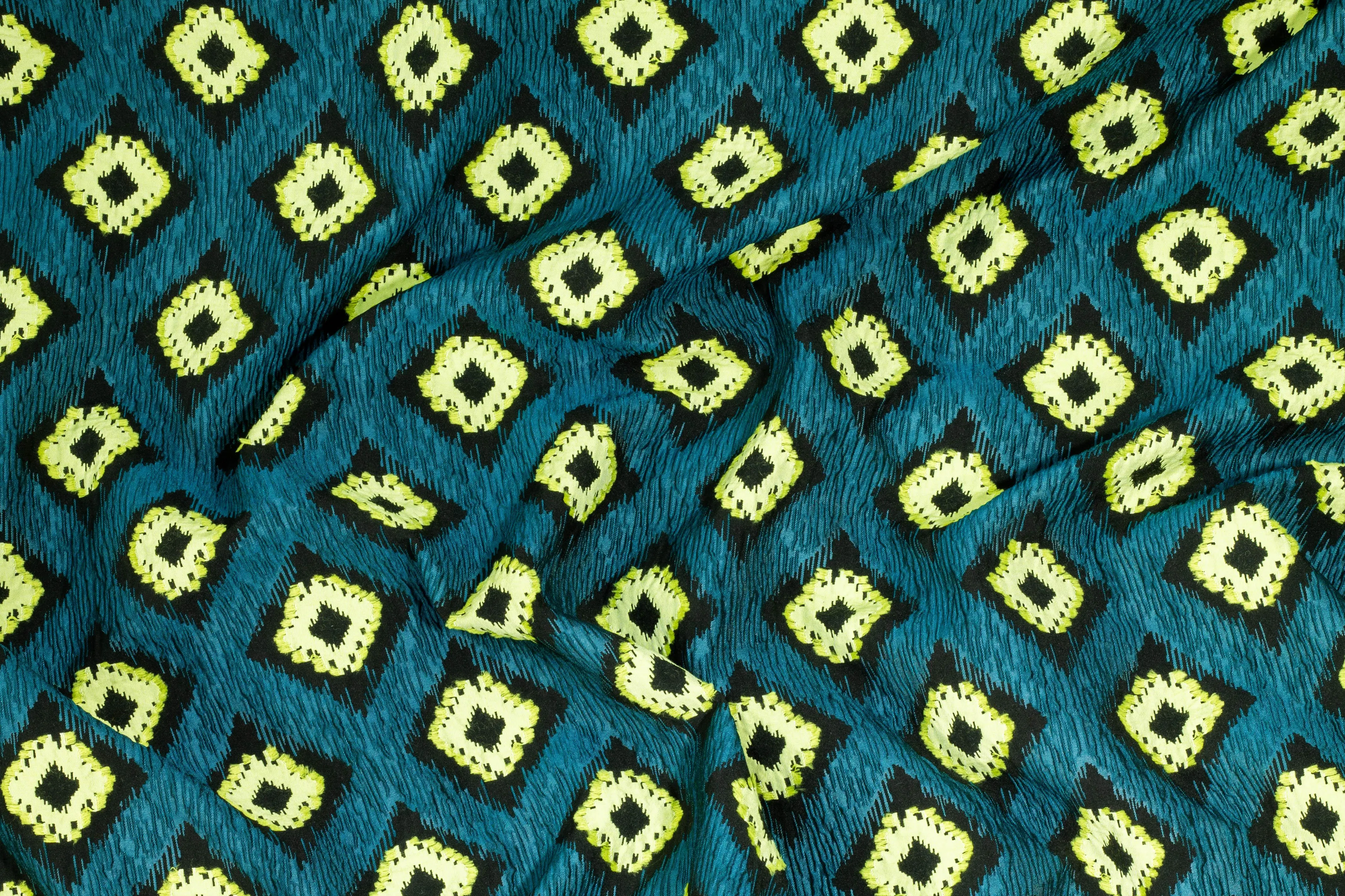 Crushed Ikat Design Italian Brocade - Teal