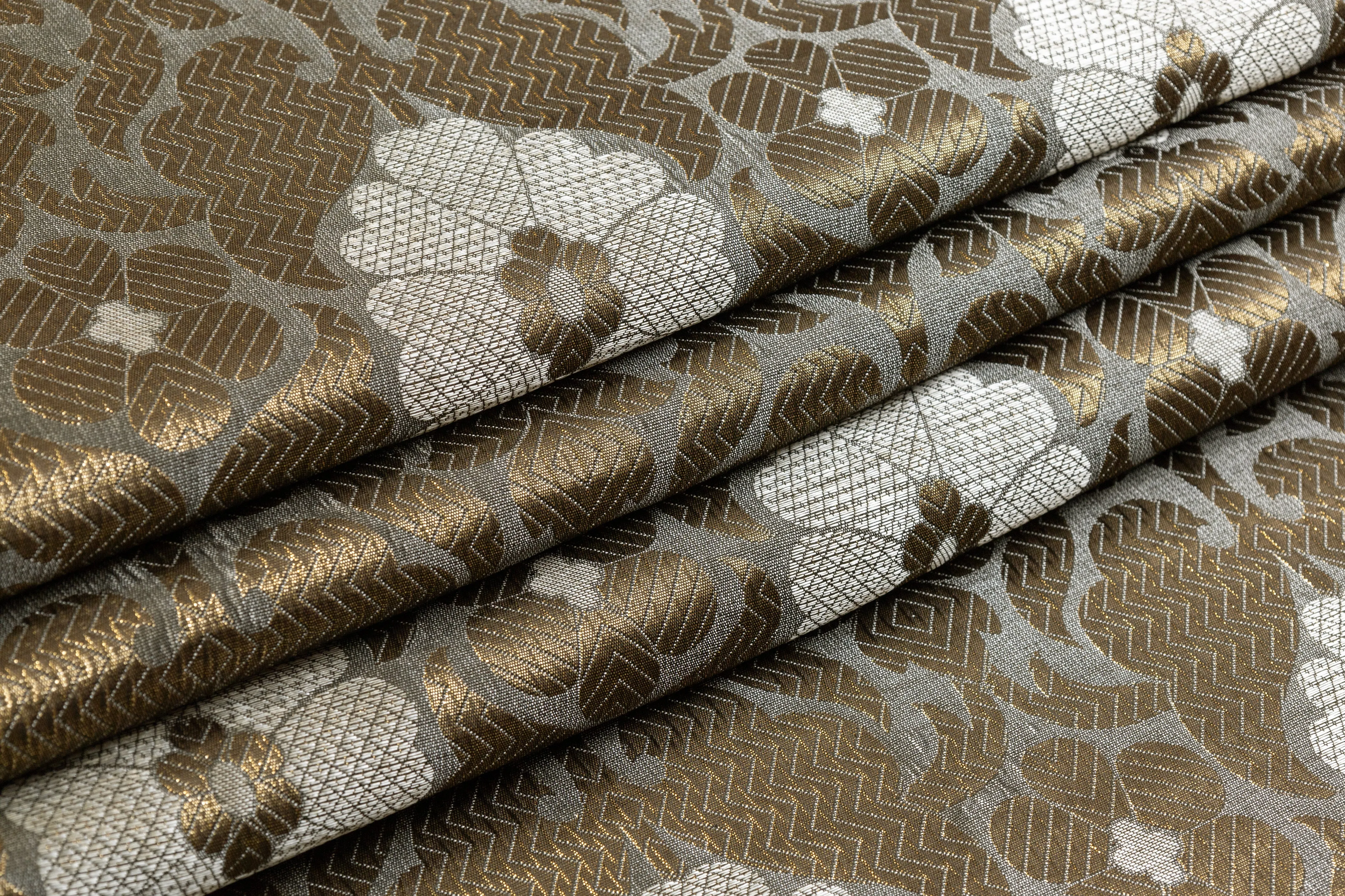 Damask Metallic Brocade - Antique Brass / Gray