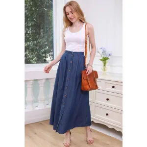 Dark Denim Button Up Maxi Skirt