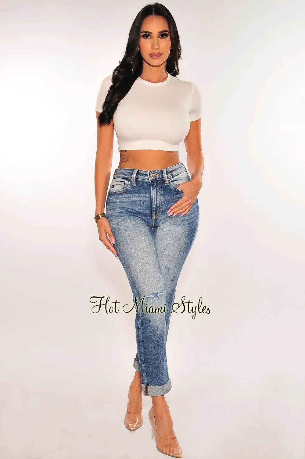 Dark Denim Wash High Waist Jeans