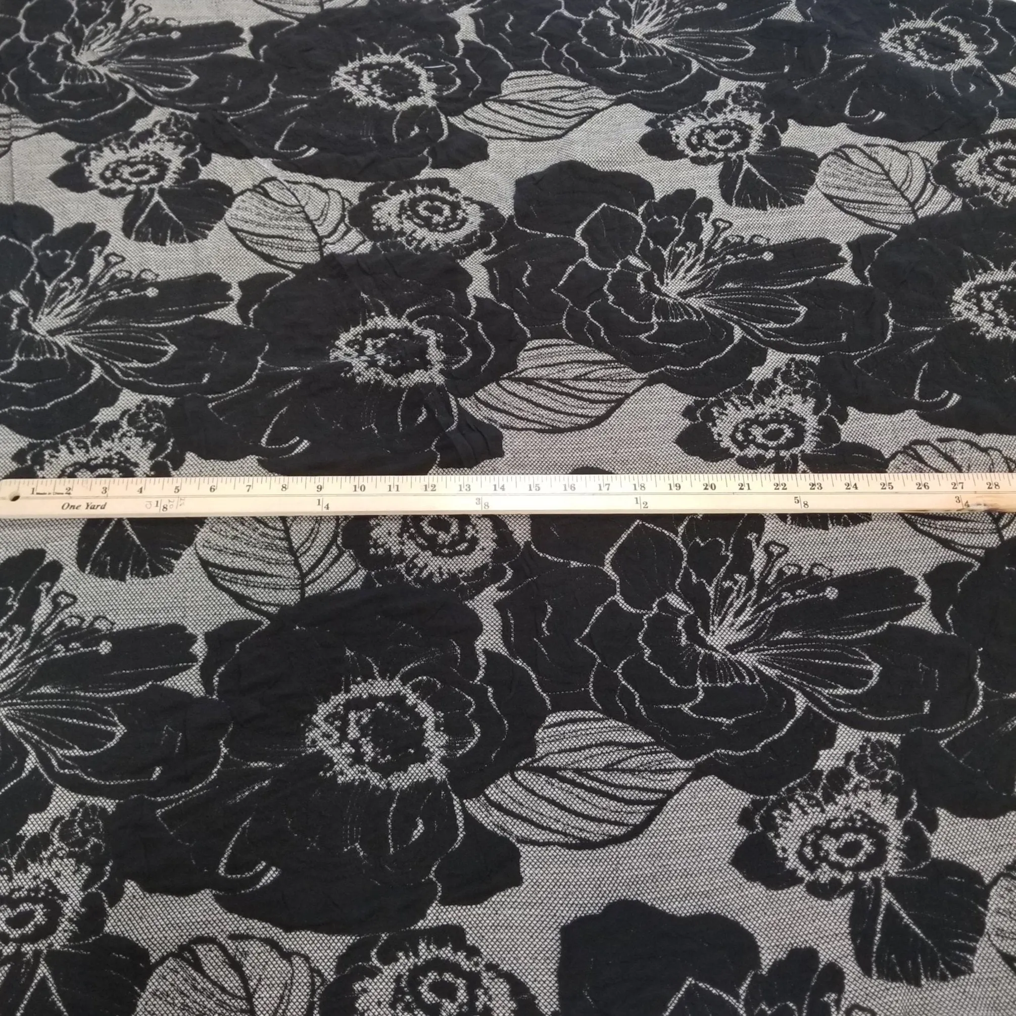 Designer Deadstock Black and Ivory Special Occasion Tri-blend Large Scale Floral Double Knit-by the yard